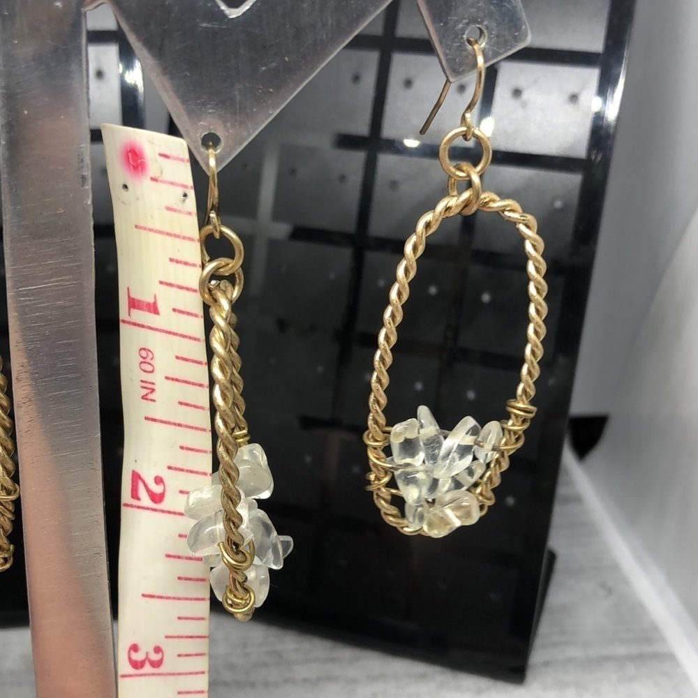 Artisan style boho long  dangle drop oval chip cluster statement earrings. - Picture 4 of 4